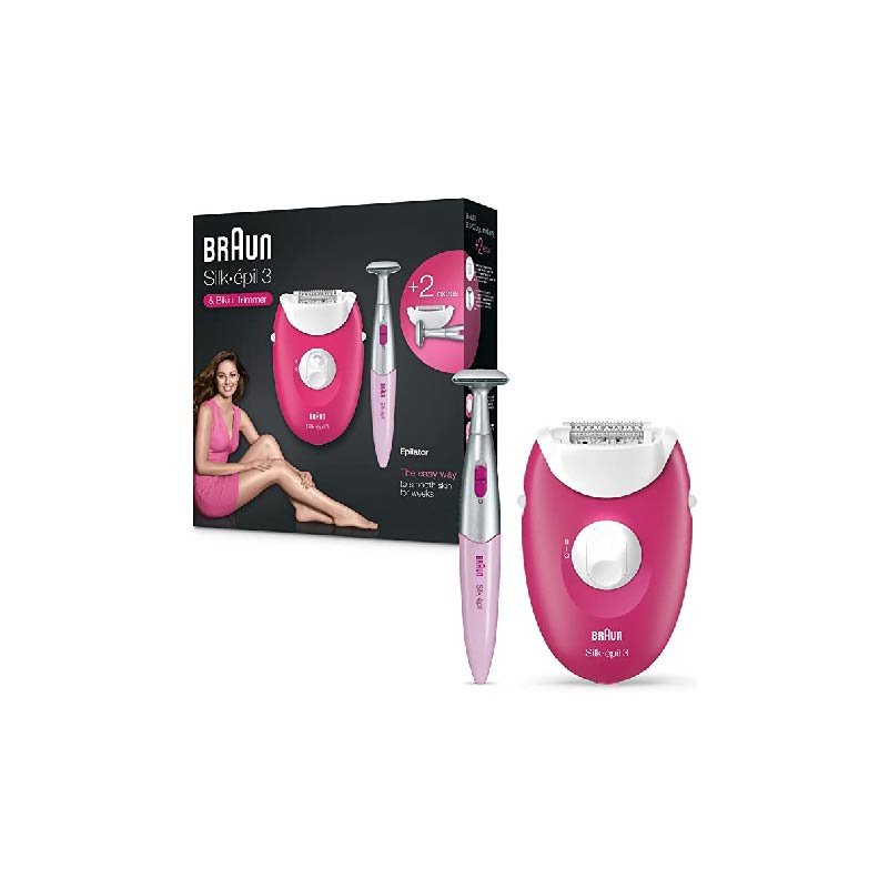 Braunnsikepil301 Braun Silk Epil 3 3-420 Epilator Raspberry Pink - Corded Epilator With 2 Extras - Including A Bikini Trimmer - Image 1