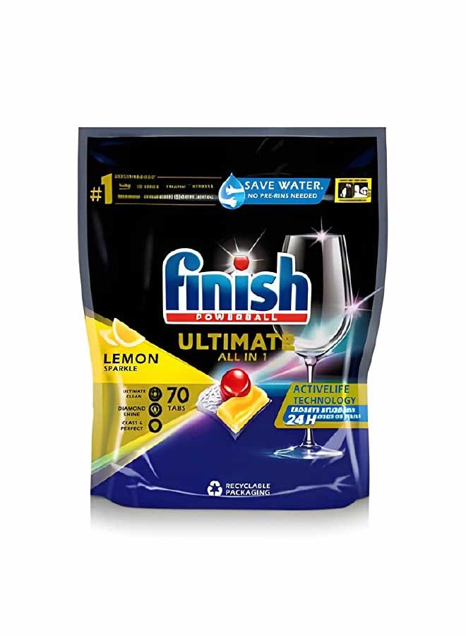 FinishPowerballUltimateAllin1LemonSparkleDishwasher_70Tabswebimg Finish Powerball Ultimate All in 1 Lemon Sparkle Dishwasher, 70 Tabs - Image 1