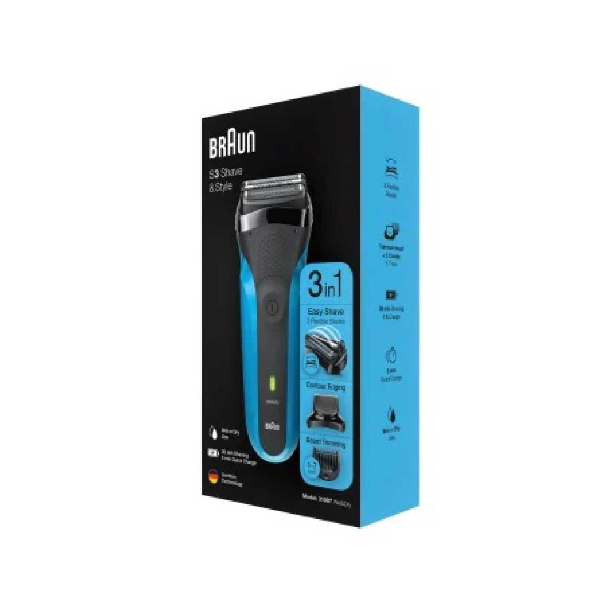 brauns3.3-01 Braun Shaver ,Series 3 Shave And Style Rechargeable Wet And Dry Electric Shaver, Blueblack - Image 1