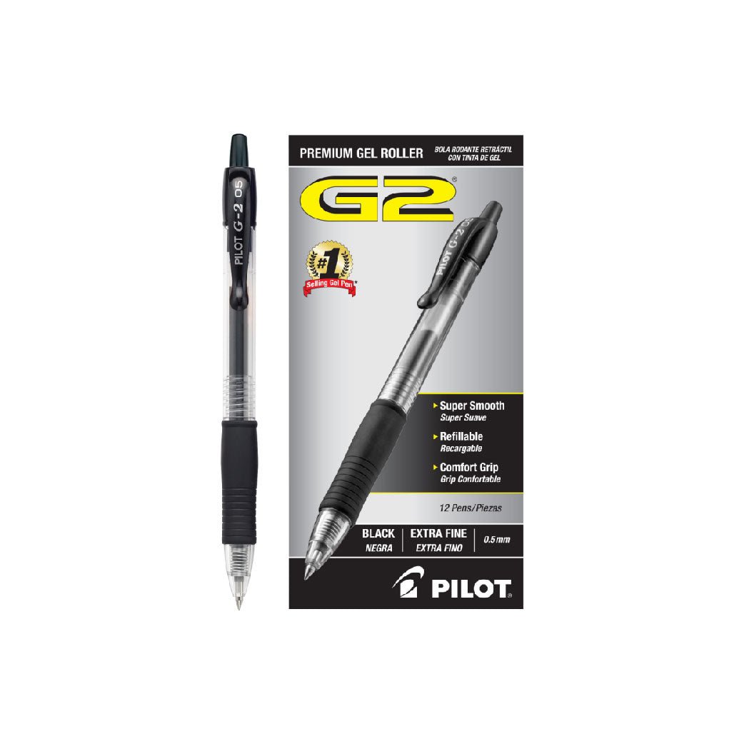 website-01 Pilot G2 Premium Refillable & Retractable Rolling Ball Gel Pens, Extra Fine Point, Black Ink, 12-Pack - Image 1