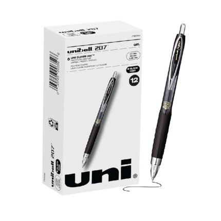 uni-Ball 704500 Signo 207 Gel Rollerball Pen Retractable Fine 0.7mm Tip 0.5mm Line Black Ref 9004600 Pack Of 12